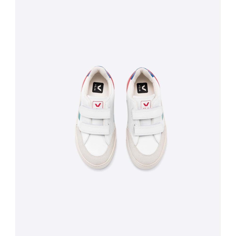 Kids' Veja V-12 LEATHER Sneakers White/Red | SG 883FDN